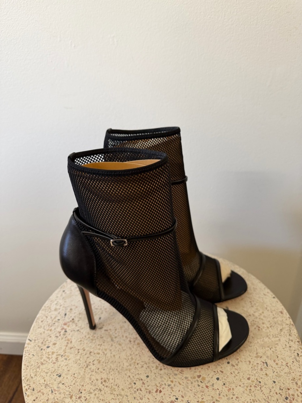 Gianvito Rossi Black Mesh Peep-Toe Stiletto Booties with Ankle Strap - Picture 4 of 7